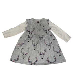 2/$15 Tea Oh Deer Button Neck Dress girls 12-18 mo cotton long sleeve gray